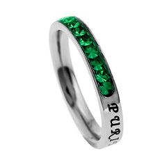 Christian Purity Ring May Emerald Birthstone CZ with Bible Verse, Stainless Steel