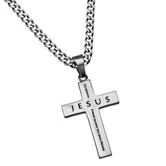 Isaiah 54:17 JESUS, Simple Cross Necklace For Guys, Stainless Steel