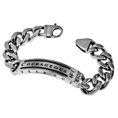 Christian Bracelet for Men, COURAGEOUS, Stainless Steel Curb Chain