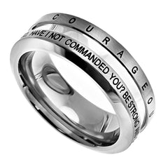 Joshua 1:9 Ring, COURAGEOUS Christian Bible Verse, Stainless Steel Thick Band