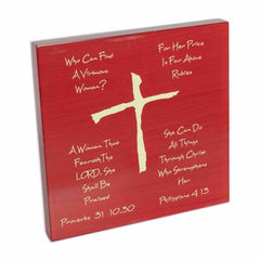 Cross Wall Art, VIRTUOUS WOMAN Bible Verse on Red Wood Frame