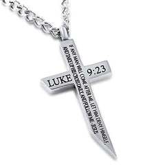 Cross Sword Necklace, TAKE UP HIS CROSS, Stainless Steel with Chain
