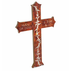 Crown of Thorns Cross Decoration, MAN OF GOD, Dark Brown Wood