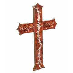 Crown of Thorns Cross Decoration, PSALM 23:4, Dark Brown Wood