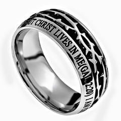CRUCIFIED Galatians 2:20 Men's Crown Of Thorns Ring, Stainless Steel