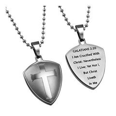 Shield of Faith Necklace, Crucified With Christ Bible Verse, Steel Chain