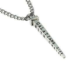 Men's Nail Cross Necklace Galatians 2:20 CRUCIFIED, Stainless Steel Curb Chain
