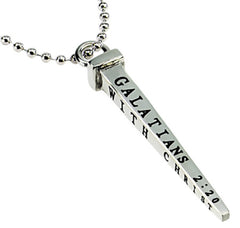 Men's Nail Cross Necklace Galatians 2:20 CRUCIFIED, Stainless Steel Ball Chain