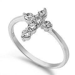 Cubic Zirconia Cross Ring, 925 Sterling Silver with Jewelry Gift Box