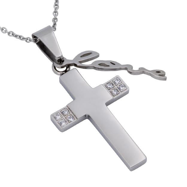Cursive Love Necklace Cross, 1 Corinthians 13 Bible Verse