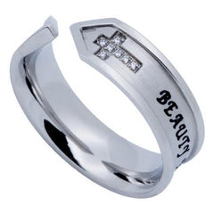 BEAUTY Open End Ring, Double Cross Stainless Steel with CZ