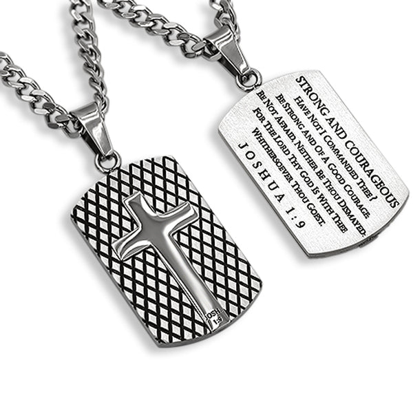 Diamond Back Shield Cross Silver STRONG AND COURAGEOUS