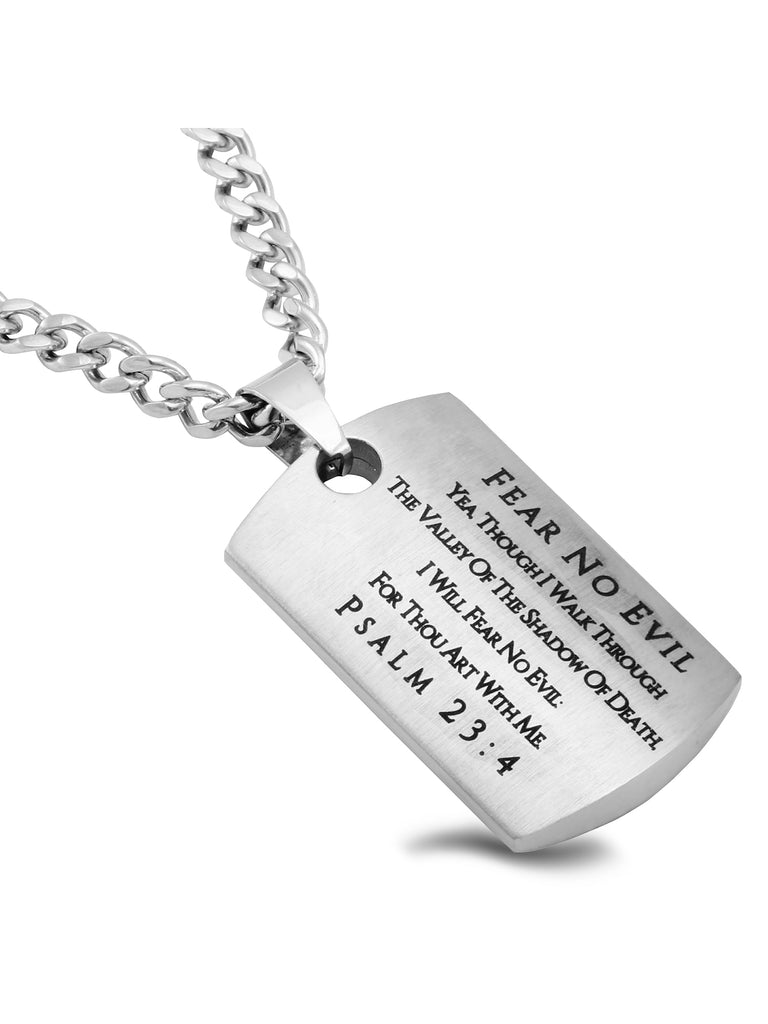 PSALM 23:4 Dog Tag Cross Sword Necklace with Steel Curb Chain