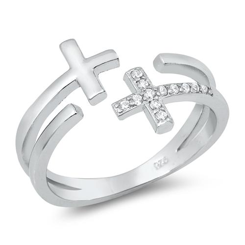 Double Cross Ring Open Ended Silver