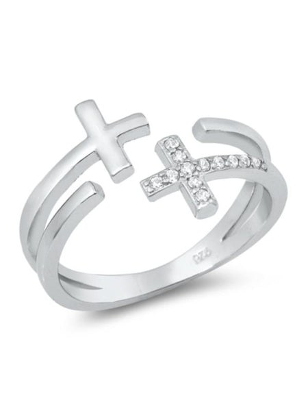 Double Cross Ring Open Ended Silver 925