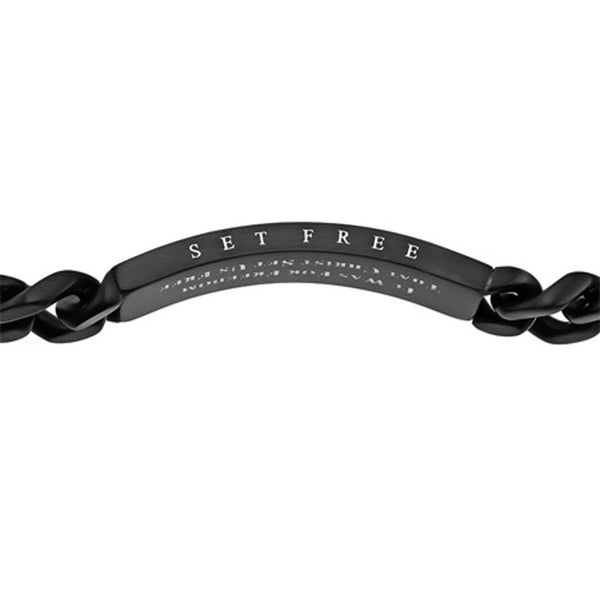 Galatians 5:1 Bracelet with Black Cross, FREEDOM Bible Verse, Stainless Steel Curb