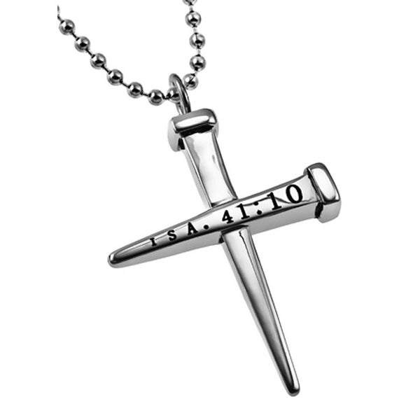 Nail Cross Necklace Bible Verse Isaiah 41:10 Fear Not Jewelry, Stainless Steel Bead Chain