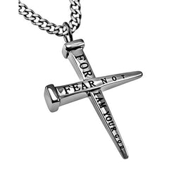 Nail Cross Necklace Bible Verse Isaiah 41:10 Fear Not Jewelry, Stainless Steel Curb Chain