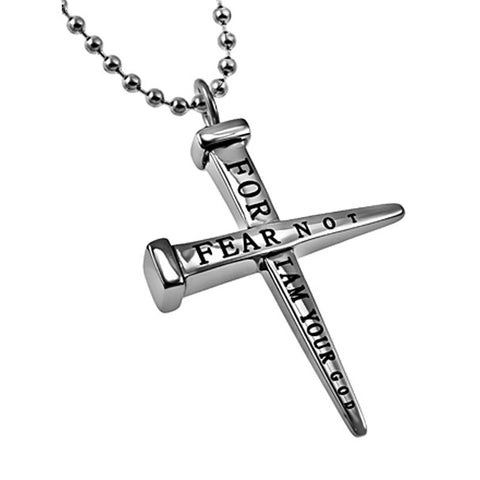 Nail Cross Necklace Bible Verse Isaiah 41:10 Fear Not Jewelry, Stainless Steel Bead Chain