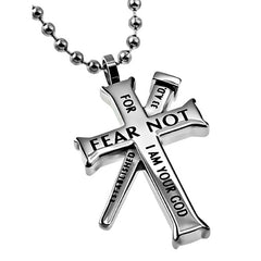 ISAIAH 41:10 Cross and Nail Necklace with Bible Verse, Stainless Steel