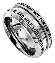 Isaiah 41:10 Ring, FEAR NOT Christian Bible Verse, Stainless Steel Thick Band