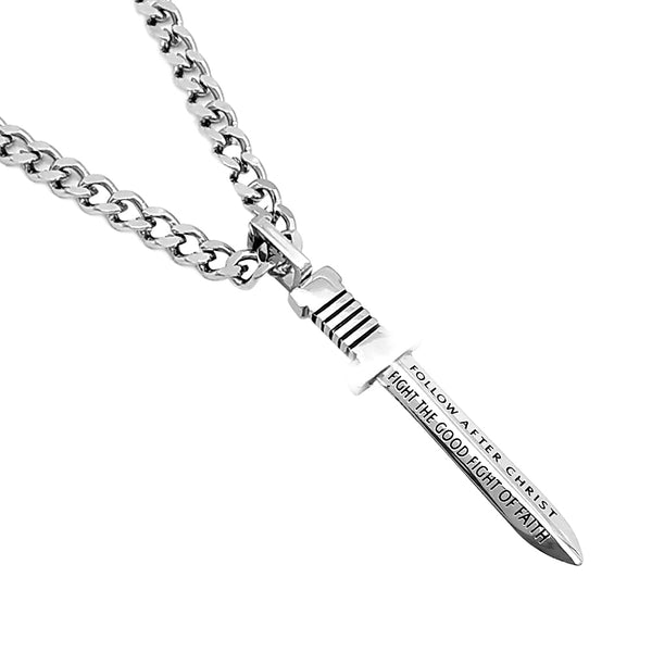 Fight the Good Fight Sword Necklace 1 Timothy 6 Religious Jewelry