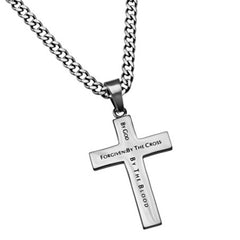 FORGIVEN by the Cross, Simple Cross Necklace For Guys, Stainless Steel