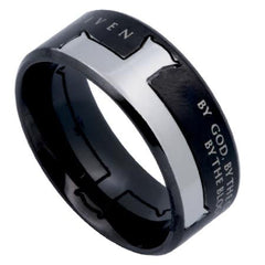FORGIVEN Jewelry Cross Ring, John 15:13 Bible Verse, Black Stainless Steel