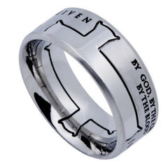 FORGIVEN Jewelry Cross Ring, John 15:13 Bible Verse, Stainless Steel