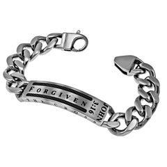 Christian Bracelet for Men, FORGIVEN, Stainless Steel Curb Chain