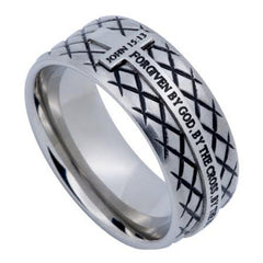 FORGIVEN Ring John 15:13 Stainless Steel Diamond Back Cross