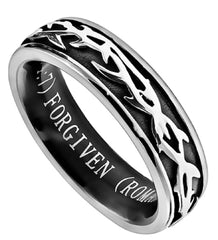 Crown Of Thorns Forgiven Ring, Stainless Steel, Christian Bible Verse