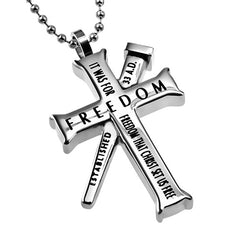 GALATIANS 5:1 Cross and Nail Necklace with Bible Verse, Stainless Steel