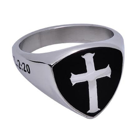 CRUCIFIED Black Signet Shield Cross Ring