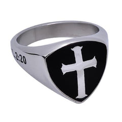 CRUCIFIED Black Signet Shield Cross Ring, Stainless Steel