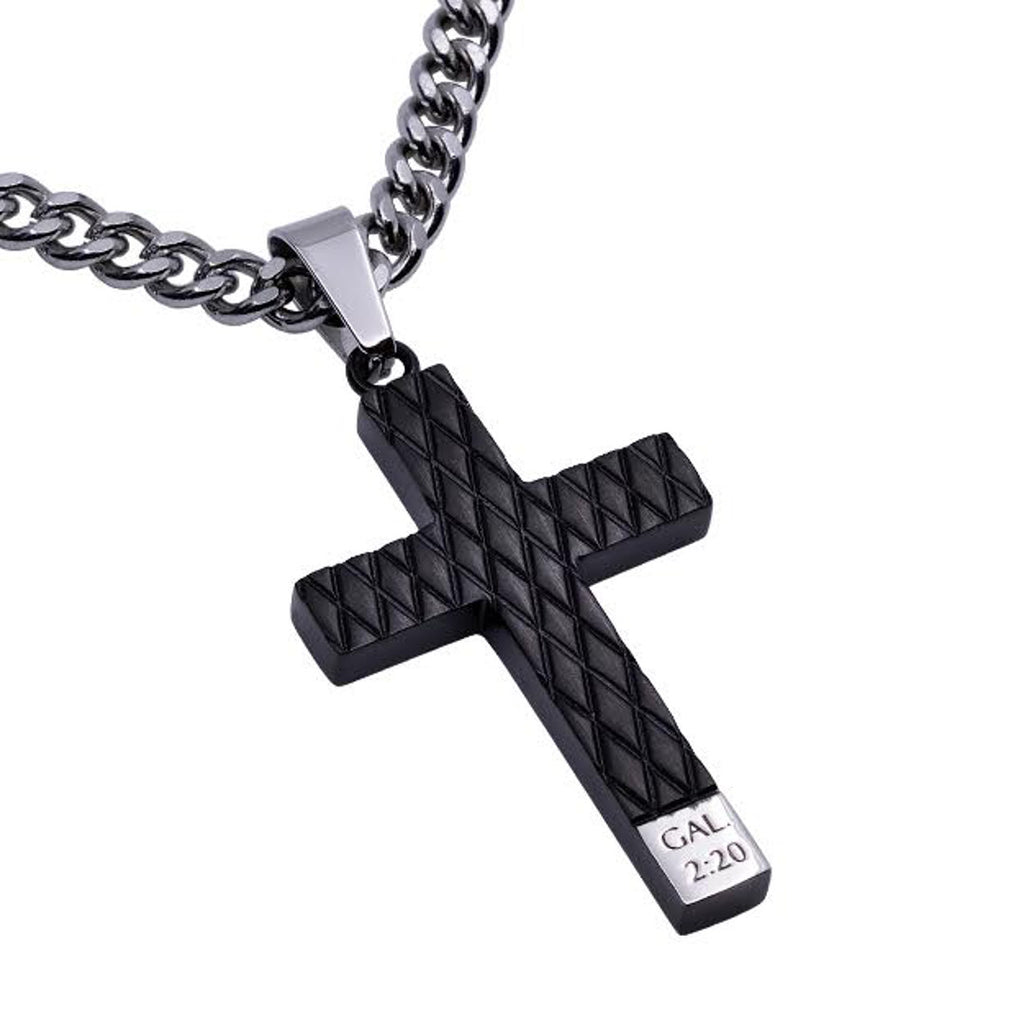 Galatians 2:20 Black Cross Stainless Steel Necklace