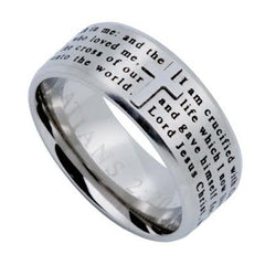 GALATIANS 2:20 Cross Ring for Men, Engraved Bible Verse, Stainless Steel
