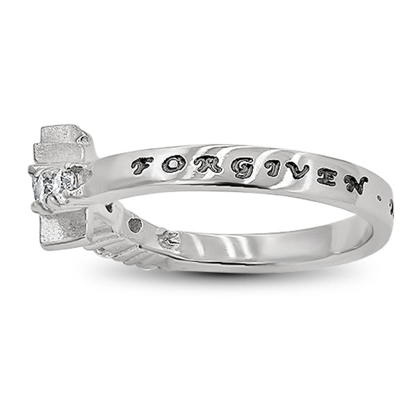 Vertical Cross Ring, FORGIVEN ROMANS 4, Stainless Steel with 6 Stones