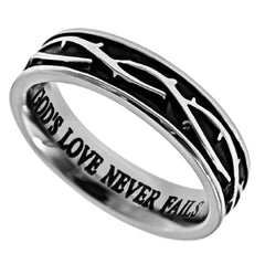 Crown Of Thorns God's Love Ring, Stainless Steel, Christian Bible Verse