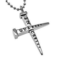 Nail Cross Necklace Bible Verse Philippians 4:6,7 Guarded Jewelry, Stainless Steel Bead Chain