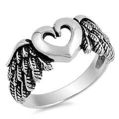 Heart With Wings Ring, Angel Theme Sterling Silver Jewelry