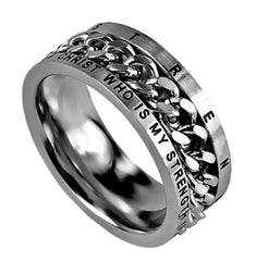 His Strength Philippians 4:13 Bible Verse, Stainless Steel Spinner Chain