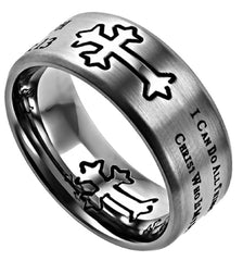 His Strength Ring Stainless Steel, Philippians 4:13, Christian Bible Verse