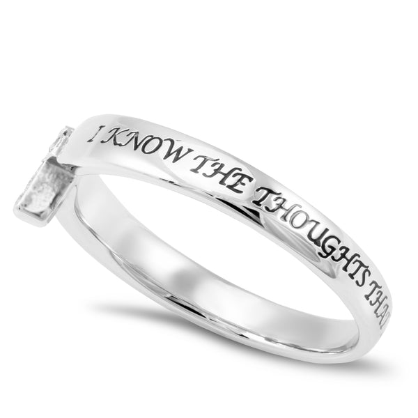 JEREMIAH 29:11 Small Cross Ring for Her, Clear CZ Stones, Stainless Steel