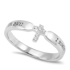 JEREMIAH 29:11 Small Cross Ring for Her, Clear CZ Stones, Stainless Steel