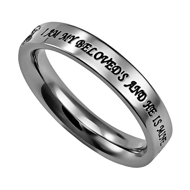 I Am My Beloved's and He Is Mine Promise Ring, Stainless Steel with CZ ...