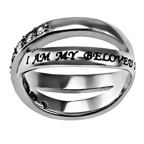 I Am My Beloved Promise Ring Bible Verse, Stainless Steel with CZ Stones