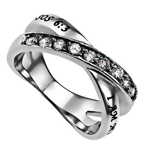 I Am My Beloved Promise Ring Bible Verse, Stainless Steel with CZ Stones