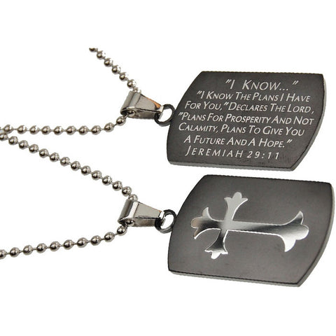 I Know Necklace Black Shield Cross, Jeremiah 29 Christian Qualities, Stainless Steel Ball Chain