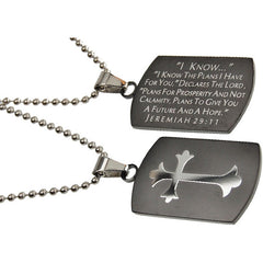 I Know Necklace Black Shield Cross, Jeremiah 29 Christian Qualities, Stainless Steel Ball Chain
